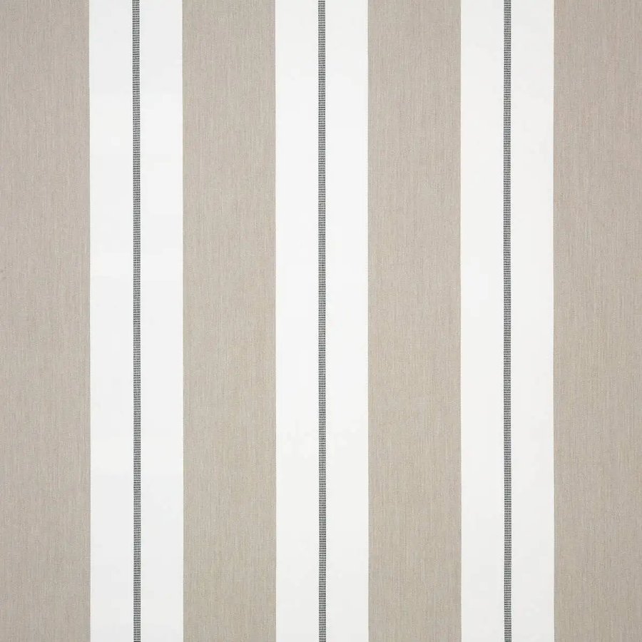 Relate Linen Sunbrella fabric — a warm beige and white pinstripe